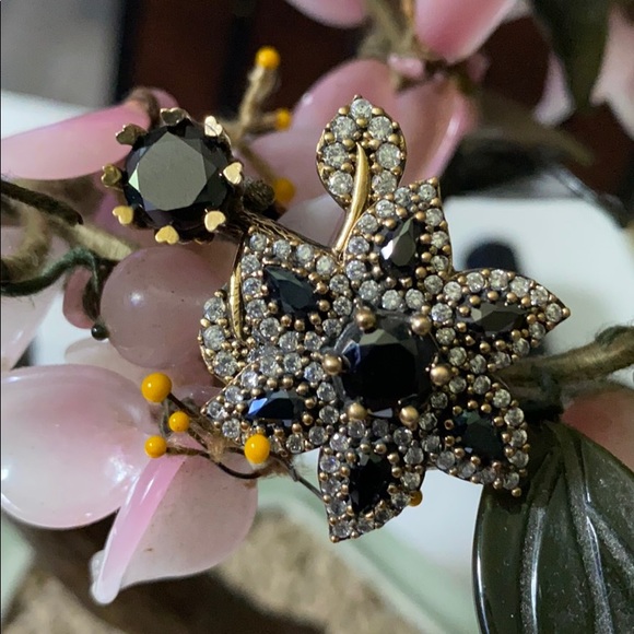 Antique Jewelry - Antique 925 onyx & topaz double ring